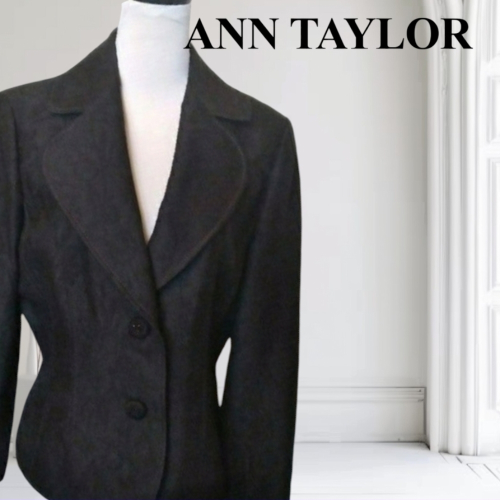 ANN TAYLOR BLACK BLAZER JACQUARD WOOL TAILORED COAT SIZE 12 WOMENS 12